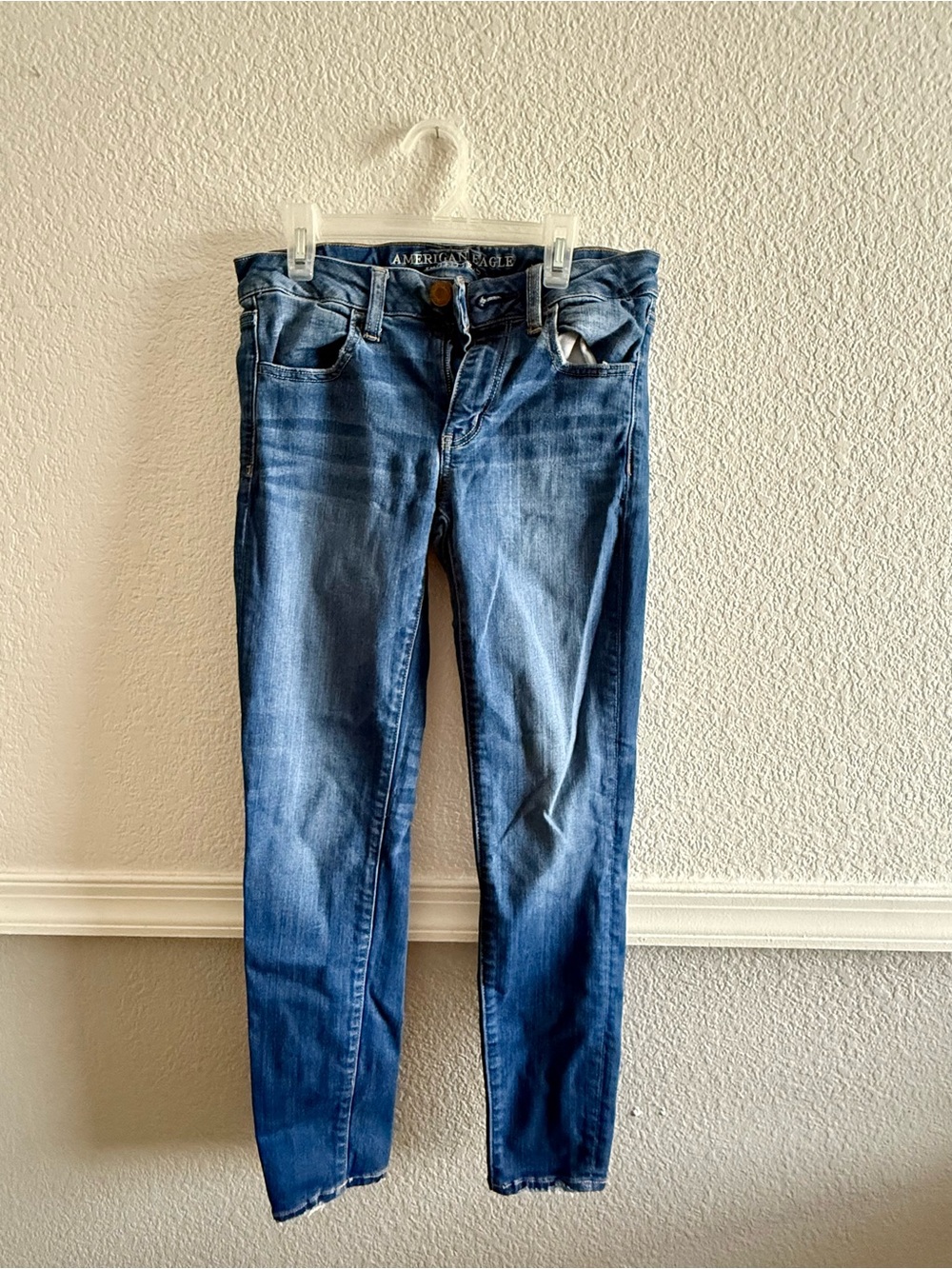 American Eagle Outfitters Distressed Mid Blue Skinny Jeans